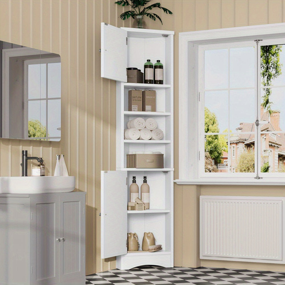 Badkamerkast – Badkamermeubel – Medicijnkast – Kolomkast – Opbergkast – Driehoekig Ontwerp – 36,5x24,5x170cm – Vochtbestendige Verf – Verstelbare Planken – Wit