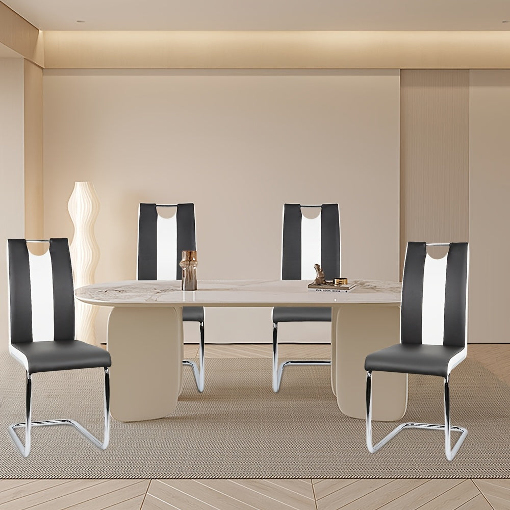 Eetkamerstoel – Stoel – Kuipstoel – Dining Chair – Dinerstoel – Ergonomisch Design – Gestoffeerd Kunstleer – Set Van 4 – 49x39,5x98,5 cm – Met Gebogen Rugleuning