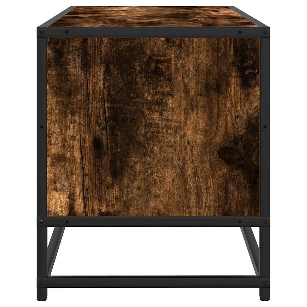 TV Cabinet Smoked Oak 100x34.5x40 cm Engineered Wood and Metal TV Stand Entertainment Center with Storage, Media Television Table for Living Room Bedroom