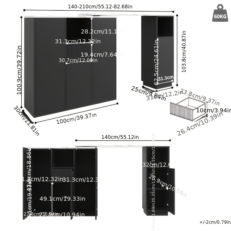 Bartafel – Statafel – Keukentafel – Barmeubel – Bistrotafel – Uitschuifbaar – Opbergruimte – Bamboe – Zwart – Mobiel