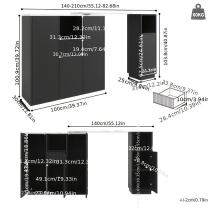 Bartafel – Statafel – Keukentafel – Barmeubel – Bistrotafel – Uitschuifbaar – Opbergruimte – Bamboe – Zwart – Mobiel