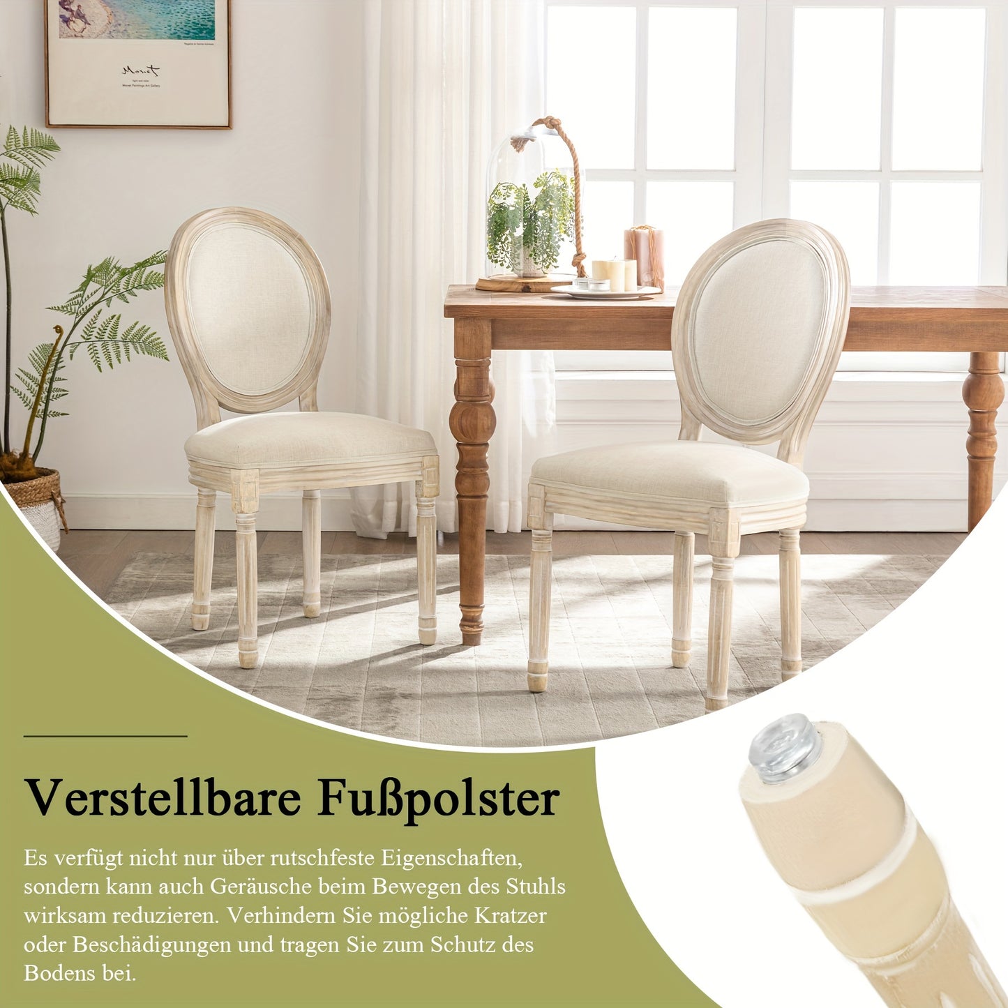 Eetkamerstoelen – Stoelen Set – Dining Chairs – Franse Stijl Stoelen – Beige Linnen Bekleding – Massief Beukenhout Frame – Ergonomisch Comfort