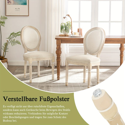 Eetkamerstoelen – Stoelen Set – Dining Chairs – Franse Stijl Stoelen – Beige Linnen Bekleding – Massief Beukenhout Frame – Ergonomisch Comfort