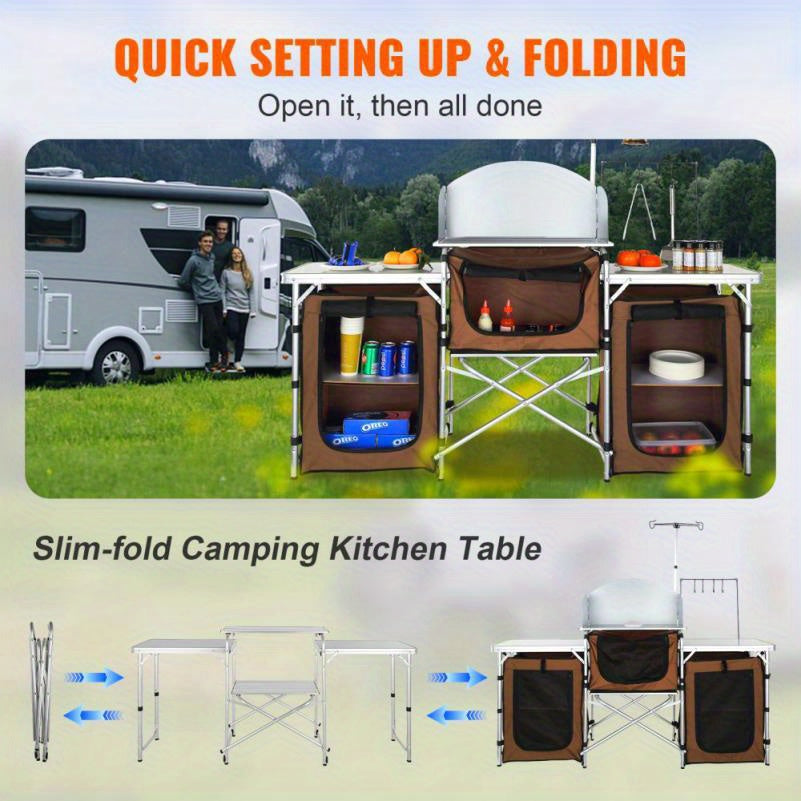 Multifunctionele Campingtafel – Opvouwbare Tafel – Buitenkeuken Tafel – Kampeertafel – 3 Kasten – Afneembaar Windscherm – Aluminium