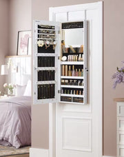 Mirror cabinet - Mirror - Jewelry cabinet - Wall cabinet - Door mounting - Wall mounting - With lock - LED lighting - Shelves - Hooks - Slots for jewelry - White