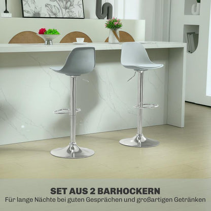 Barstoel – Barkruk – Barstoel Kruk – Keukenstoel – Barstoelen Set van 2 – Verstelbaar – 360° Draaibaar – Kunstleer – Stalen Frame – Met Rugleuning – Grijs