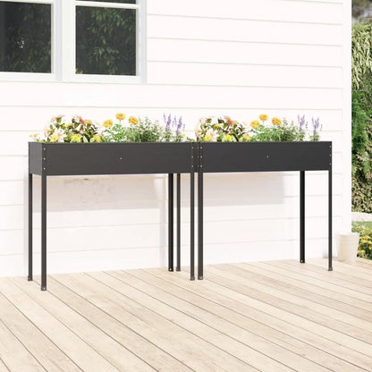 Bloemenstandaard – Plantenrek – Plantenhouder – Bloemenrek – Plantenbak – Set Van 2 – Gegalvaniseerd Staal – Weerbestendig Antraciet