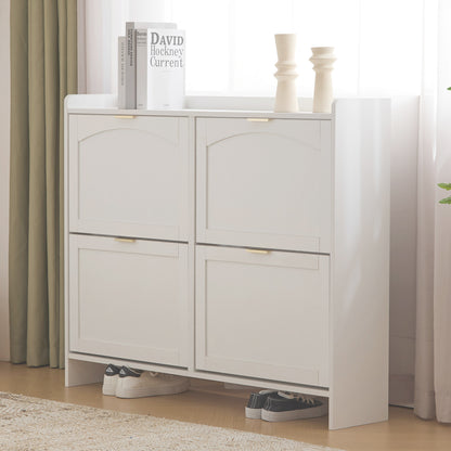 Schoenenkast – Schoenopberger – Schoenrek – Schoenenkastje – Schoenenmeubel – Wit – 4 Klepdeuren – Compact Ruimtebesparend Design
