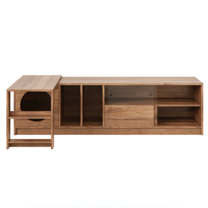 Modern Tv-meubel – Tv-standaard – Tv-kast – Mediameubel – Tv-dressoir – Draaibaar – Uittrekbare Opbergruimte – Hoogwaardig Bamboe – Natuurlijke Houtkleur – Huisdiervriendelijk – Compleet Gemonteerd