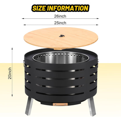 Vuurkorf – Buitenhaard – Vuurschaal – Terrasvuur – Haardkorf – 66 cm Rond – Rookvrij 360° Luchtcirculatiesysteem – Roestvrij Staal Met Accessoires En Beschermhoes