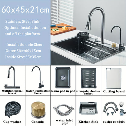 Inbouw Spoelbak Keuken – Spoelbak Werkstation – Keukenspoelbak RVS – Enkele Kom Spoelbak – Multifunctionele Spoelbak – Roestvrij Staal – Inclusief Kraan En Zeeppomp – Grijs