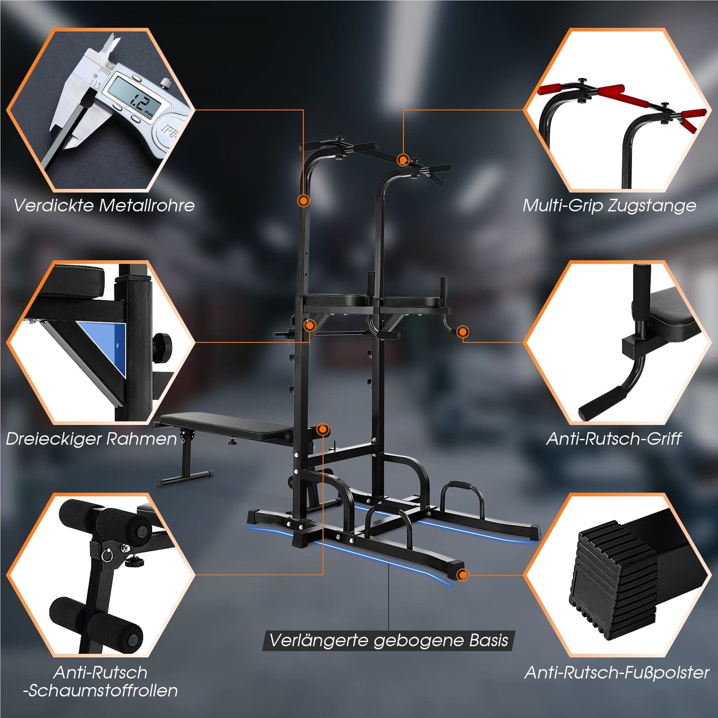 Freestanding Pull-Up Bar – Power Tower – Klimrek – Fitnessstation – Dipstation – Zwart – Belastbaar Tot 150 KG – Hoogte 7-voudig Verstelbaar