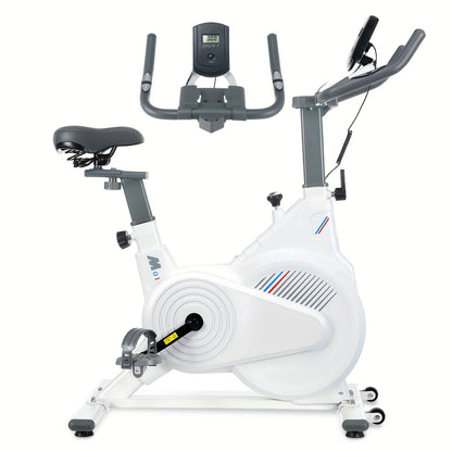 Hometrainer – Fitnessfiets – Fietstrainer – Ergometer – Indoor Bike – Schokabsorberend Frame – Hartslagmeter & Multifunctioneel Display – Wit – Max 150 kg