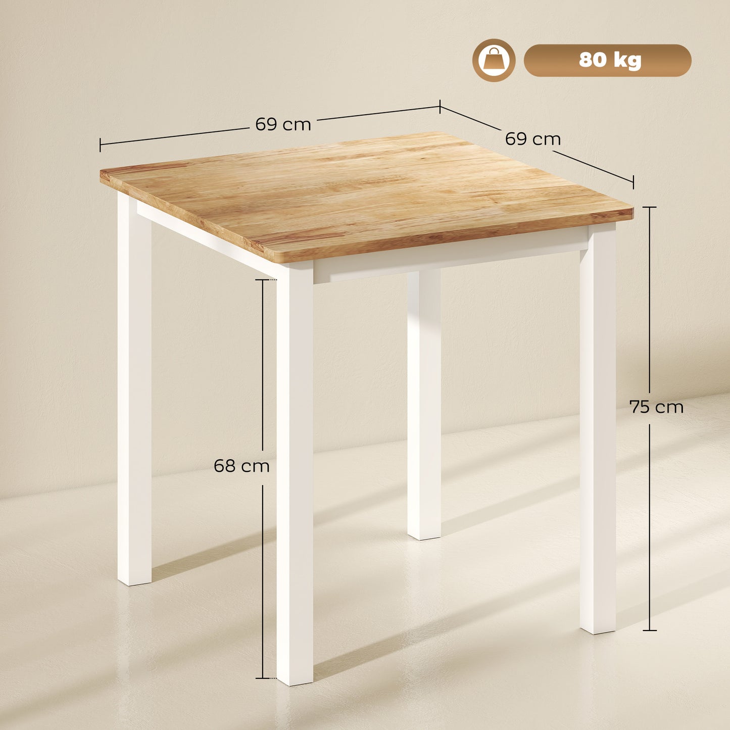 Eettafel – Tafel – Meubel – Klaptafel – Eethoek – Rubberhout – Compact 69x69 cm – Stevig en Duurzaam