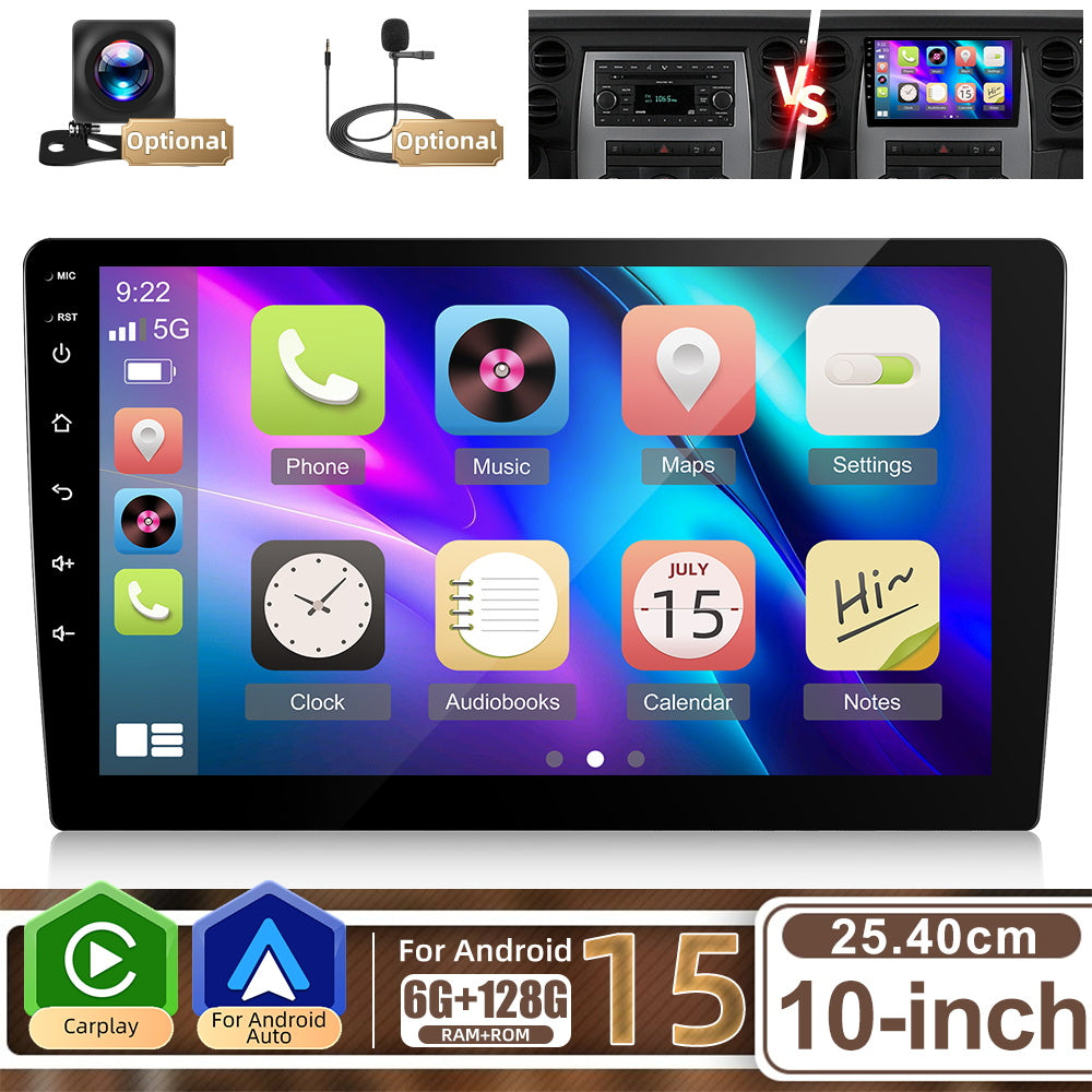 Autorradio – Car Stereo – Multimedia Speler – Navigatiesysteem – Double Din – 10 Inch Touchscreen – Android 15 Systeem – Draadloze CarPlay & Auto Mirror Link – 6GB RAM + 128GB Opslag – 360° Panoramische Digitale Radio