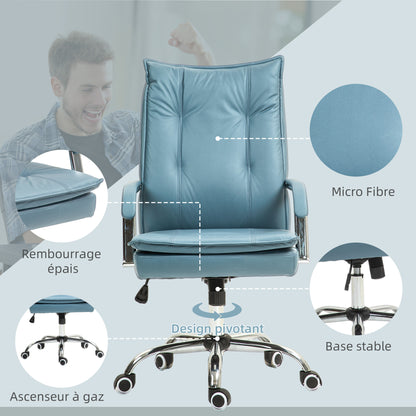 Bureaustoel – Ergonomische Stoel – Office Chair – Draaistoel – Kantoorstoel – Verstelbare Hoogte – Kantelfunctie Rugleuning – Hoogte Verstelbaar – Met Wieltjes – Blauw – Comfortabel Foam – 360° Draaibaar