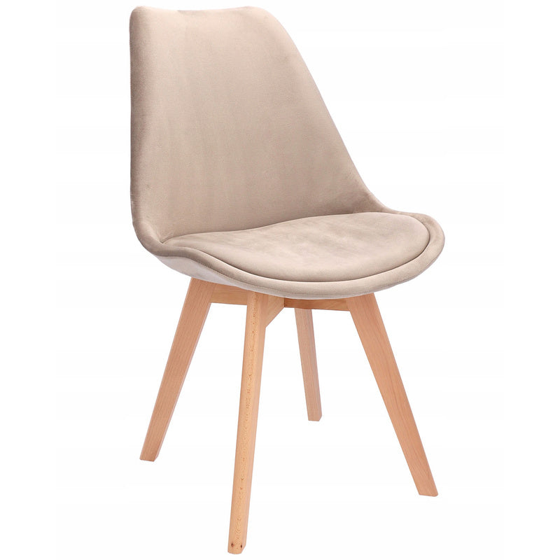 Beige Stoel – Eetkamerstoel – Bureaustoel – Velours Stoel – Designstoel – Zachte Velours Bekleding – Beukenhouten Poten
