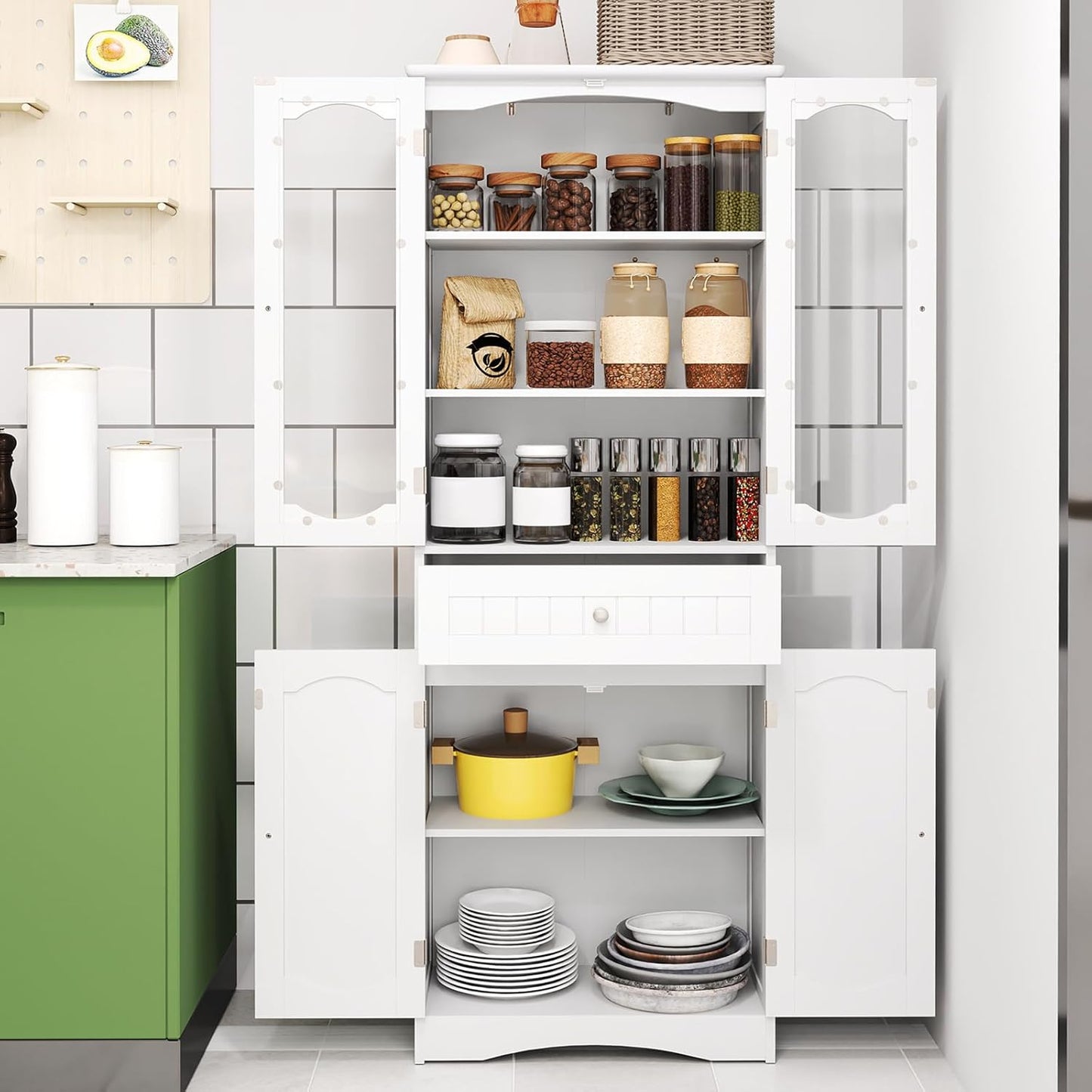 Badkamerkast – Opbergkast – Kastje – Badkamermeubel – Waskast – Wit – 2 Tempered Glasdeuren – Kantelbeveiliging