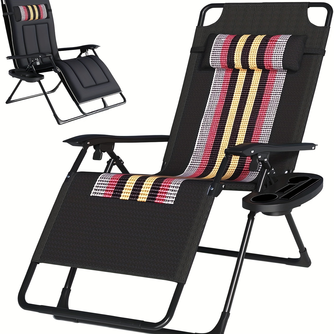 Inklapbare Tuinloungestoel – Tuinstoel – Balkonstoel – Terrasstoel – Loungezetel – Extra Breed 72 cm – Inclusief Cuphouder – Verstelbare Rugleuning – Draagvermogen 150 kg – Set van 2