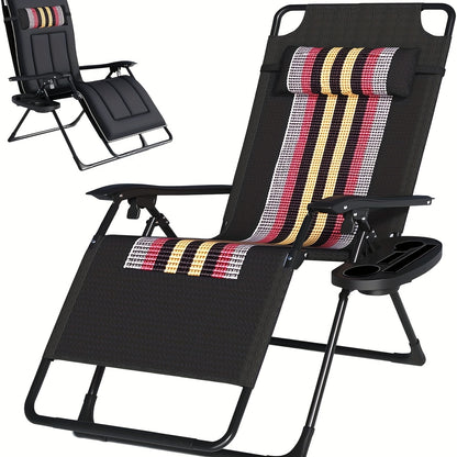 Inklapbare Tuinloungestoel – Tuinstoel – Balkonstoel – Terrasstoel – Loungezetel – Extra Breed 72 cm – Inclusief Cuphouder – Verstelbare Rugleuning – Draagvermogen 150 kg – Set van 2
