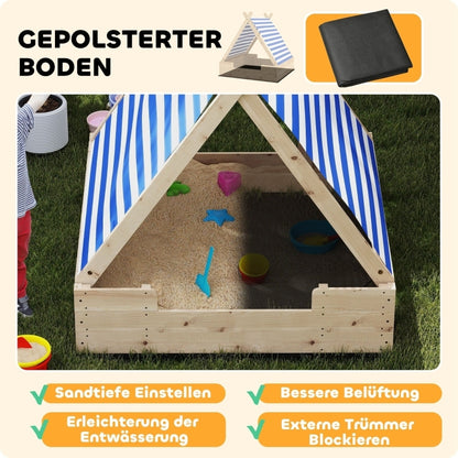 Zandbak – Speelbak – Buitenbak – Zandkist – Sandbox – Natuurlijk Hout – Weerbestendige Beschermhoes – Ruime 120x120 cm Speelplek