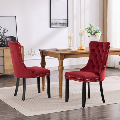 Classic Velvet Dining Chair, High-End Tufted Solid Wood Contemporary Velvet Cushioned Wooden Leg Nail Head Dining Chair, Set of 2, Wine Red Color, Dining Room Table And Chair Set, Dining Chair Set Of, Dining Room Chair, Dinin