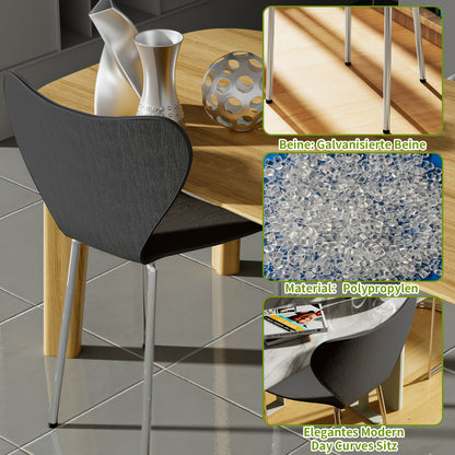 Set van 2 Eetkamerstoelen met Rugleuning – Zwart Polypropyleen met Verchroomde Poten – Stijlvolle Stoelen voor Keuken, Woonkamer of Eetkamer