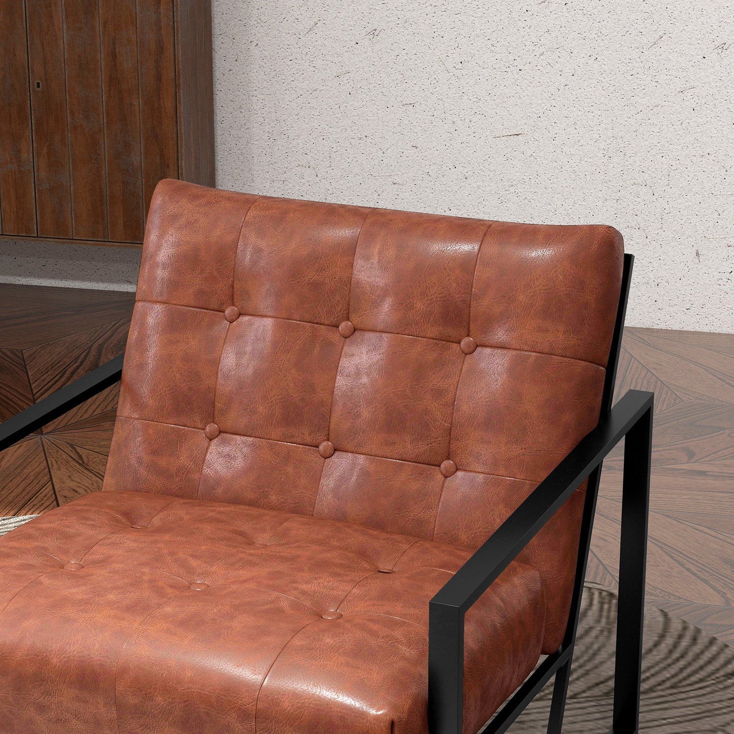 Chesterfield Lounge Chair – Fauteuil – Relaxstoel – Leunstoel – Zithoek Stoel – Rust Rood – Metalen Frame – Comfortabele Schuimvulling