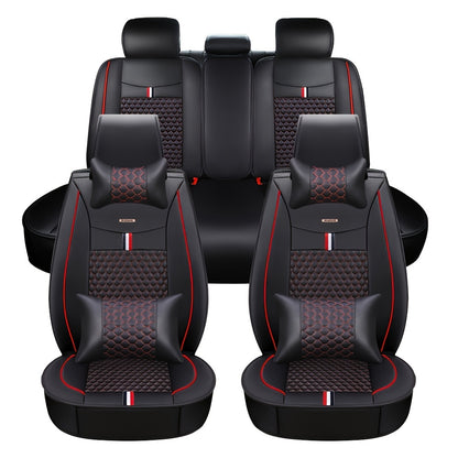 Autostoelhoezen Set – Stoelhoezen Auto – Autostoel Bekleding – Auto Stoelhoes – Auto Interieur Bescherming – Universele Pasvorm – Waterdicht PU Leer – Met Hoofdsteun- en Lendenkussens – 5 Zits (Zwart Rood)