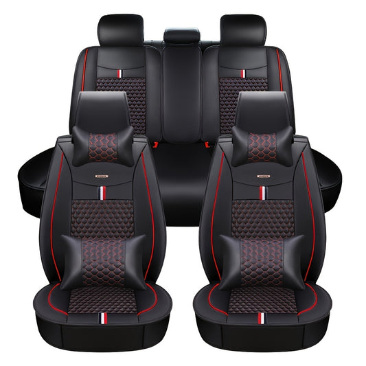 Autostoelhoezen Set – Stoelhoezen Auto – Autostoel Bekleding – Auto Stoelhoes – Auto Interieur Bescherming – Universele Pasvorm – Waterdicht PU Leer – Met Hoofdsteun- en Lendenkussens – 5 Zits (Zwart Rood)