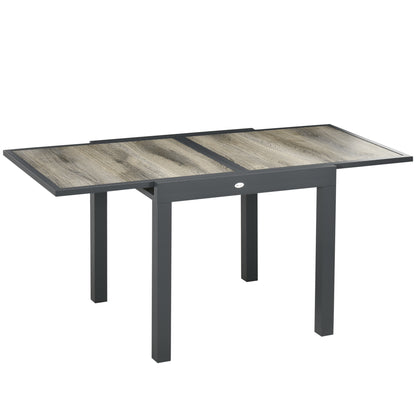 Uitschuifbare Tuintafel – Tuinset Tafel – Buiten Tafel – Terrastafel – Balkon Tafel – Aluminium Frame – Houtlook Tafelblad – Beige+Grijs – 160x80x75 cm