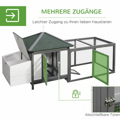 Hennenhok Kippenhok Kippenren Kippenkooi Krielkippenhok – Hout Grijs – 196x76x97 cm – Nestkast En Buitenren – Inclusief Zitstokken