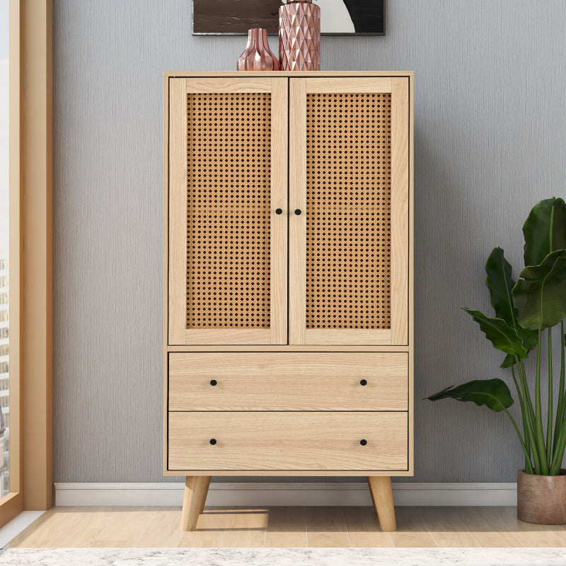 Kast – Dressoir – Opbergkast – Sideboard – Buffetkast – Eikenkleurig Spaanplaat Met Massief Dennenhouten Poot – 2 Deuren En 2 Lades – 60x40x120 cm