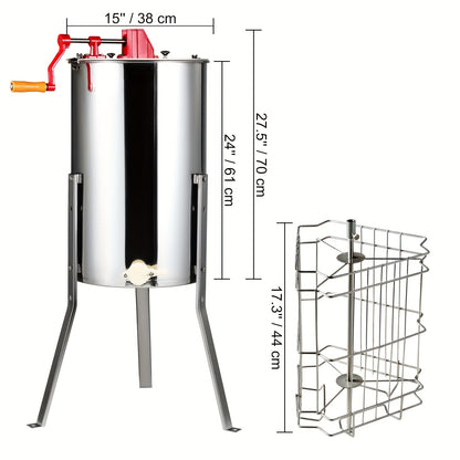 Honingcentrifuge – Honingextractor – Honingslinger – Honingspinner – Bijenwasspinner – Roestvrij Staal – 3 Raten Capaciteit – In Hoogte Verstelbare Standaard