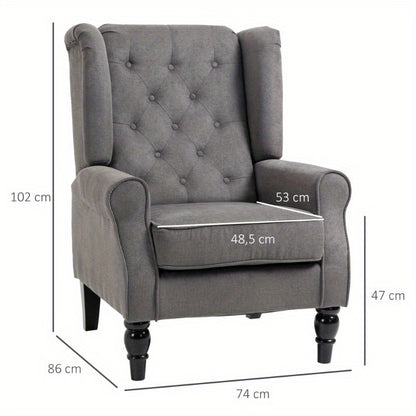 Fauteuil – Relaxstoel – Lounge Stoel – Leunstoel – Zetel – Donkergrijs Polyester – Met Houten Poten – Modern Comfortabel