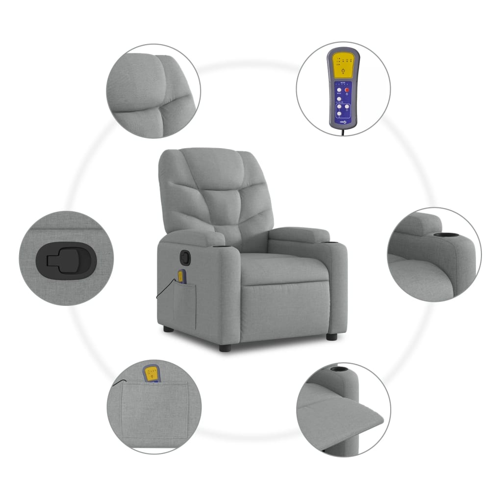 Massagestoel – Massagefauteuil – Relaxfauteuil – Relaxstoel – Ergonomische Stoel – Lichtgrijze Stof – Handmatige Verstelbare Rugleuning Tot 135 Graden