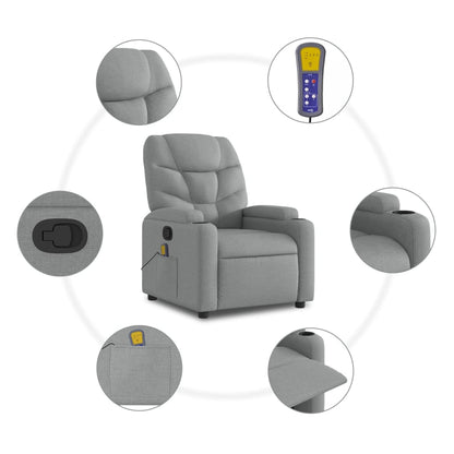Massagestoel – Massagefauteuil – Relaxfauteuil – Relaxstoel – Ergonomische Stoel – Lichtgrijze Stof – Handmatige Verstelbare Rugleuning Tot 135 Graden