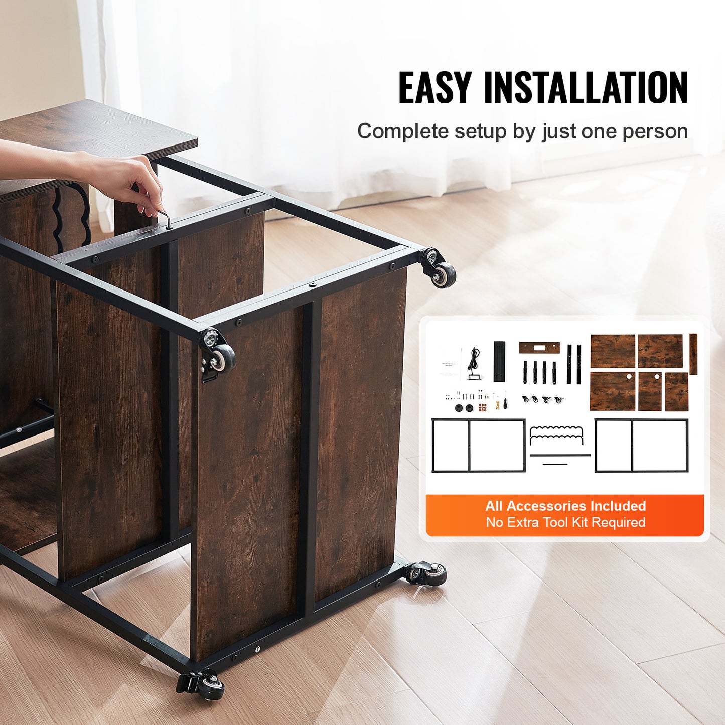 Transferpers Werktafel – Hittepers Tafeltje – Warmte Pers – Heat Press Stand – Opbergbureau – 3-Laags Opbergniveau – Inklapbare Zijpanelen – Stevige Metalen Constructie – Mobiel Met Wieltjes – Bruin