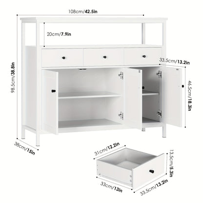 Witte Dressoirkast – Opbergkast – Sideboard – Keukenkast – Buffetkast – Massief Hout – Verstelbare Planken – 3,2+ m³ Inhoud – 69 cm Hoog