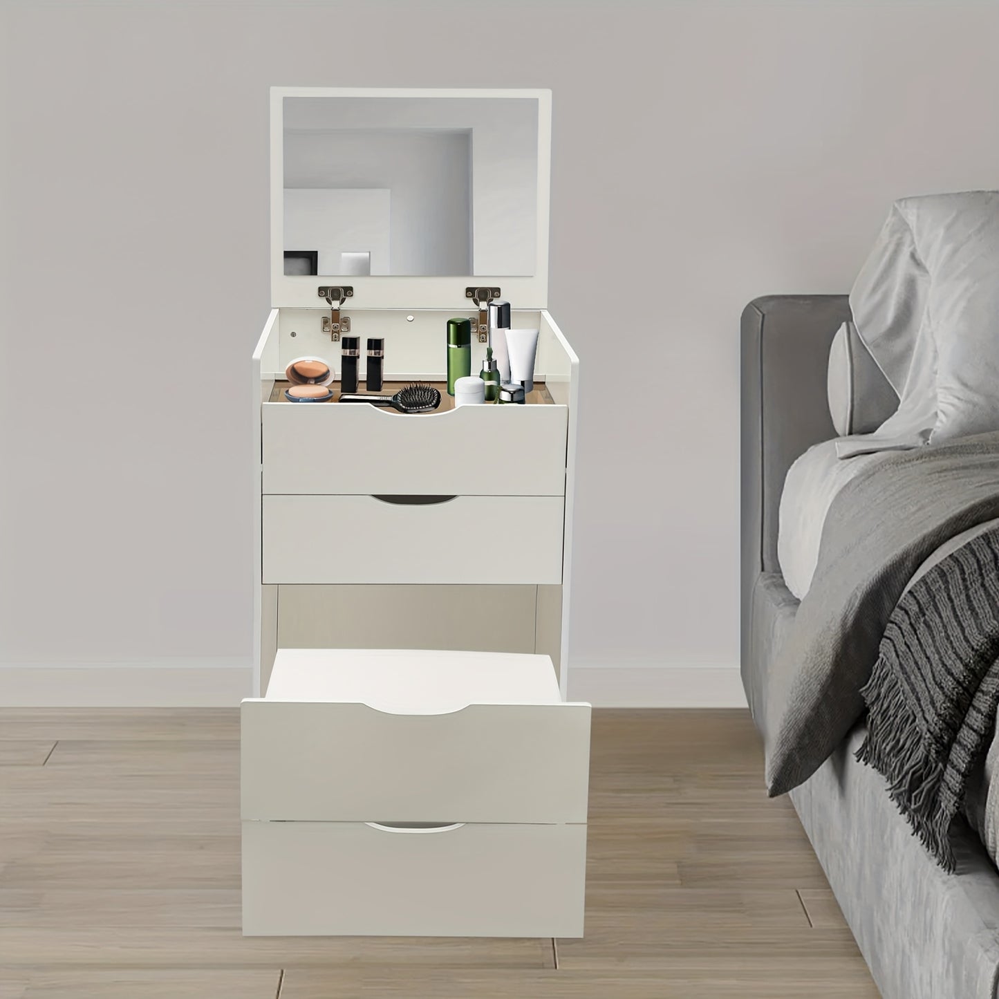 Make-up Tafel – Schminktisch – Dressing Table – Vanity Desk – Make-up Meubel – Compact Formaat – 3 Lades Met Verborgen Opbergruimte – Crèmewit