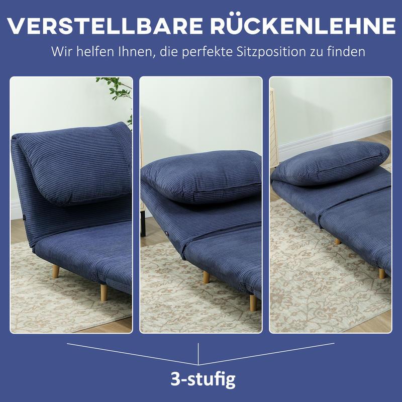 Modern Blue Adjustable Backrest Sleeper Sofa Bed with Plush Cushioning - Multifunctional Convertible Chair, Bed & Lounge Furniture, Easy Assembly, Durable Plastic/Wood/Metal Frame, Space-Saving Design for Small Spaces, Living