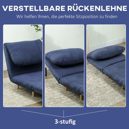Modern Blue Adjustable Backrest Sleeper Sofa Bed with Plush Cushioning - Multifunctional Convertible Chair, Bed & Lounge Furniture, Easy Assembly, Durable Plastic/Wood/Metal Frame, Space-Saving Design for Small Spaces, Living