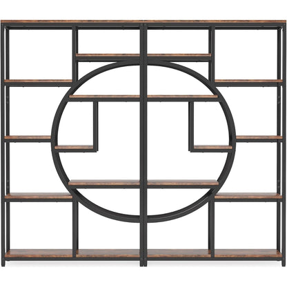Boekenkast – Boekrek – Wandrek – Opbergkast – Vakkenkast – 9 Open Vakken – Robuust MDF Met Metaal – Industrieel Design – Rustic Brown & Zwart