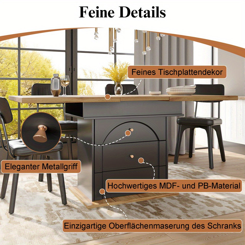 Extendable Dining Table - Space-Saving Retractable Kitchen Table with Cabinet Door Design, Foldable for 4-6 People, Heavy-Duty Wooden Construction, Modern Minimalist Black Finish, Easy Assembly, Ideal for Small Spaces, Apartm