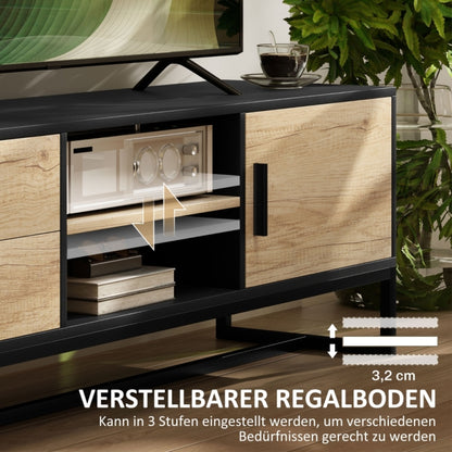 Modern TV Stand with Doors, 2 Drawers & Open Shelves - Heavy-Duty Metal Entertainment Center, Adjustable Shelves, Cable Management, Minimalist Living Room Furniture for Flat-Screen TVs - Sturdy Construction for Home Theater o