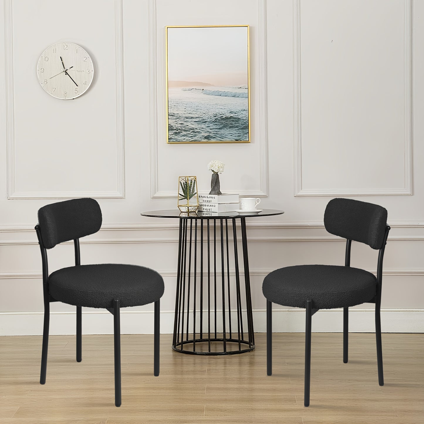 Eetkamerstoel – Kuipstoel – Stoel – Dinerstoel – Armstoel – Teddy Velvet Bekleding – Metalen Poten – Open Rugleuning – Set van 2 – Zwart