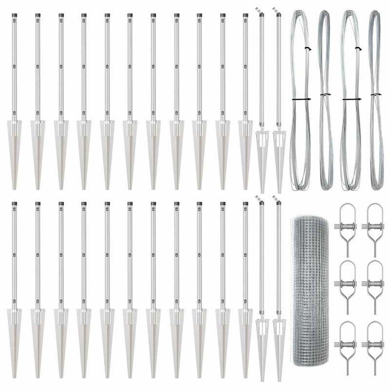 Stevig Hekwerk – Stalen Afsluiting – Grenshek – Tuinafscheiding – Zilverkleurige Palen – Duurzaam Staal – 50 Meter Breed – 0,4 Meter Hoog