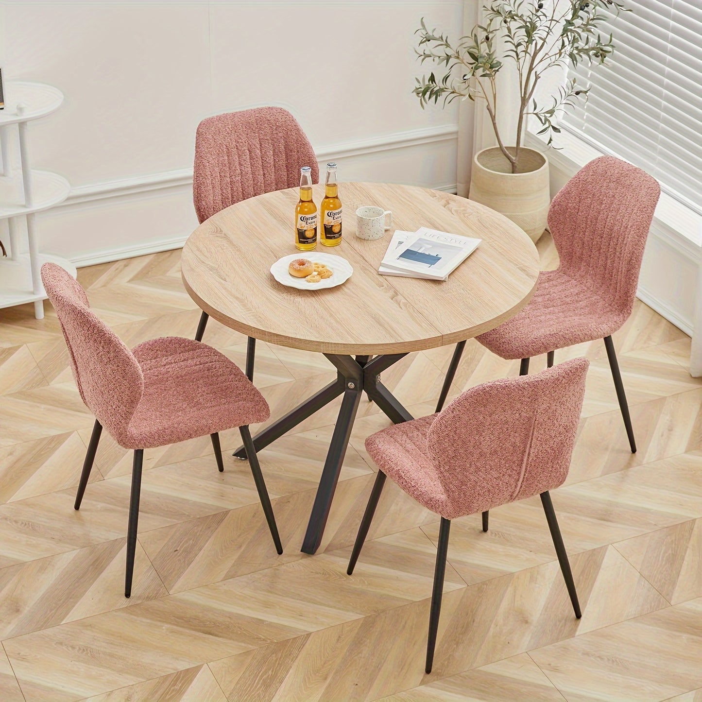 Eettafel – Eetkamertafel – Keukentafel – Ronde Tafel – Salontafel – Rond 100 cm – Natuurlijk Hout – Zwarte Metalen Poot – Ruimtebesparend – Eenvoudige Montage