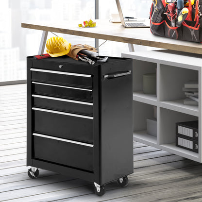 Werkplaatswagen – Gereedschapswagen – Gereedschapskist – Tool trolley – Werkbank kastje – 5 Lades – Vergrendelbaar met Sleutels – Stalen Constructie – Antislip Mat – Zwart