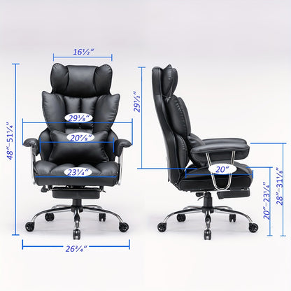 Bureaustoel – Office Chair – Desk Chair – Gaming Stoel – Werkstoel – Zwart – Draagkracht 400 kg – Verstelbare Rugleuning en Voetensteun